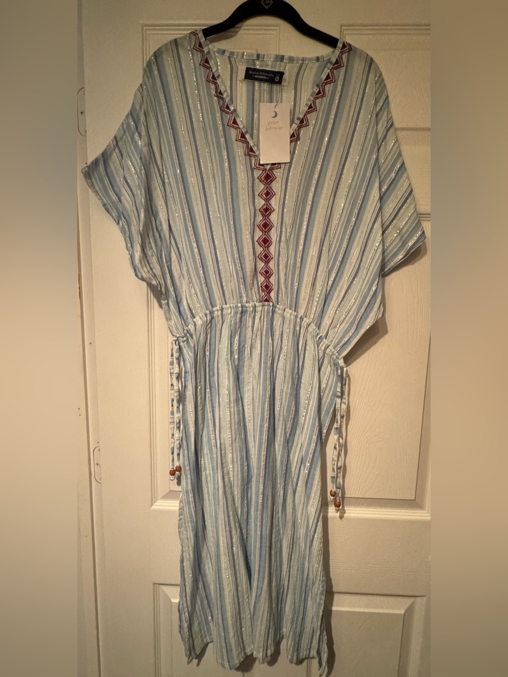 NWT Serene Bohemian XL Striped V-Neck Sundress Coverup w/ embroidery